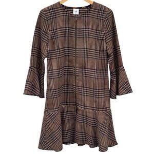 Cabi Flounce Jacket XS Navy Brown Tartan Plaid Bell Sleeve Dark Academia